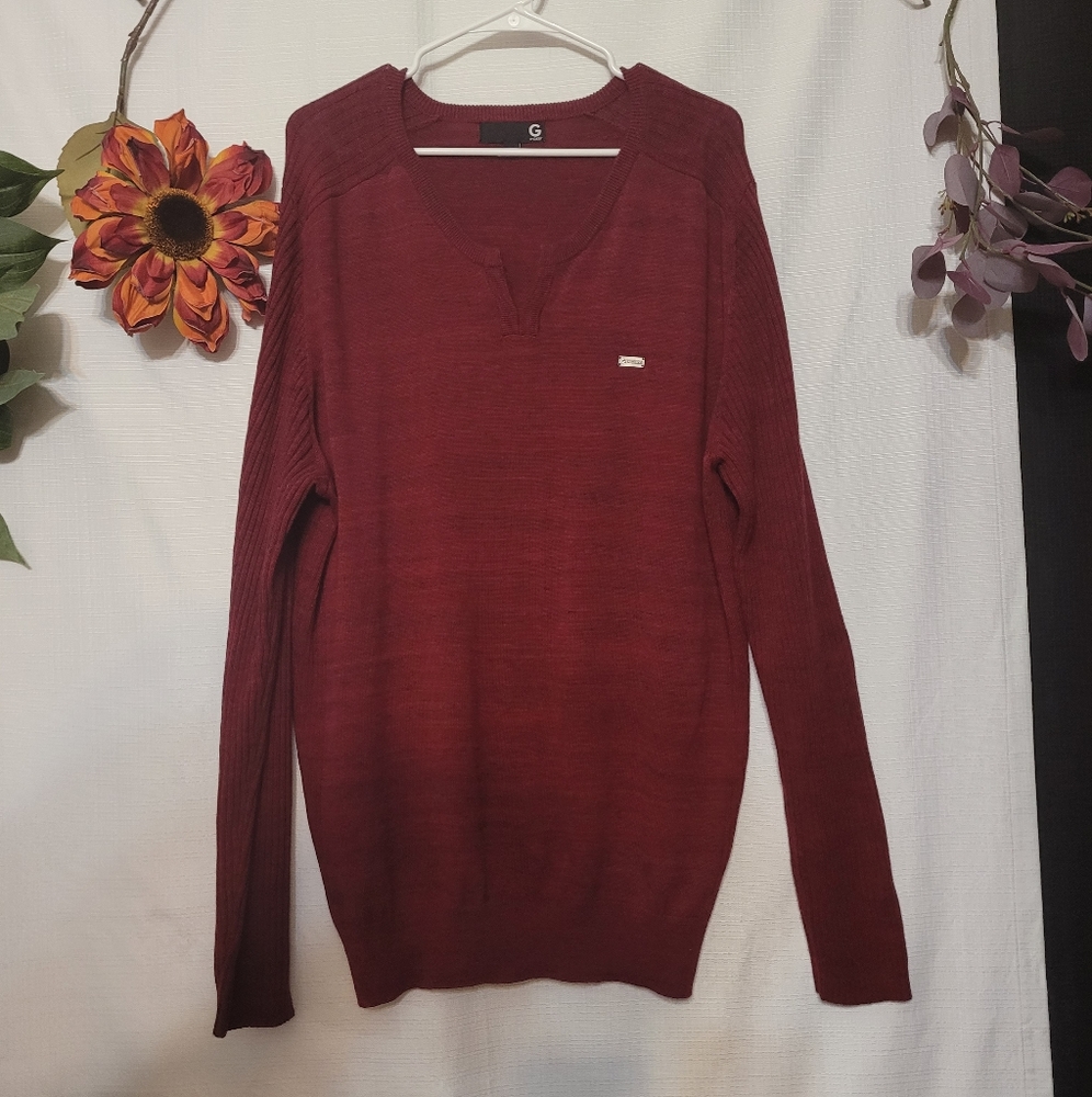 Guess Ribbed V-Neck Sweater Deep Red Garnet